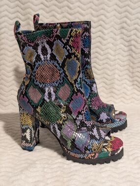 Multicolor Snake-Print Platform Ankle Boots
